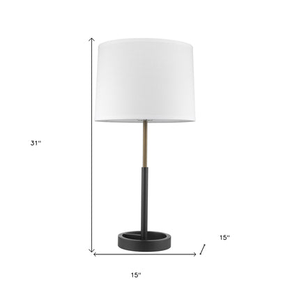 31" Black and Gold Metal Table Lamp With White Empire Shade