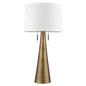 34" Brass Metal Two Light Table Lamp With White Empire Shade