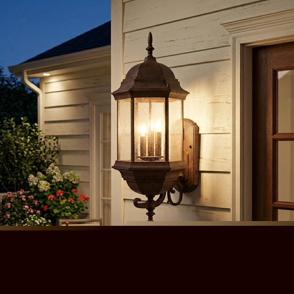 Three Light Brown Domed Textured Glass Lantern Wall Light