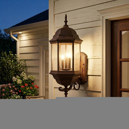 Three Light Brown Domed Textured Glass Lantern Wall Light