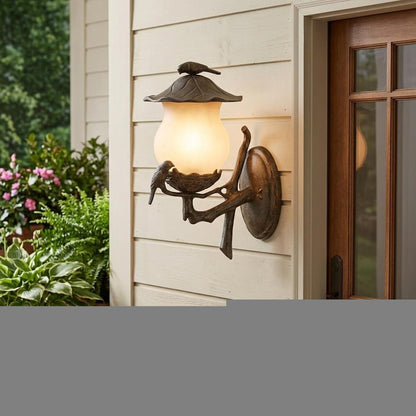 Vintage Black and Gold Bird Detail Lantern Wall Light