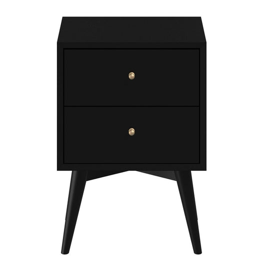 26" Black Solid Wood Two Drawer Nightstand