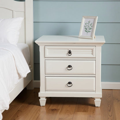 28" White Wood Three Drawer Nightstand