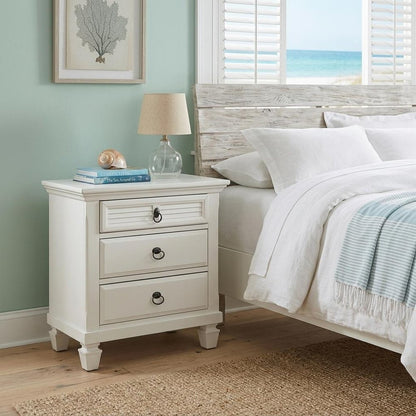 28" White Wood Three Drawer Nightstand