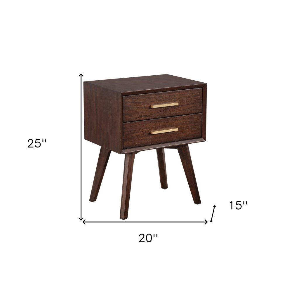 25" Solid Wood and Wood Two Drawer Nightstand