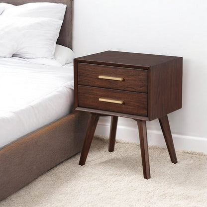 25" Solid Wood and Wood Two Drawer Nightstand