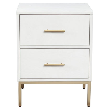 26" White And Gold Wood And Metal Two Drawer Nightstand