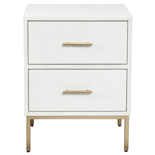 26" White And Gold Wood And Metal Two Drawer Nightstand