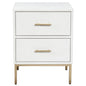 26" White And Gold Wood And Metal Two Drawer Nightstand