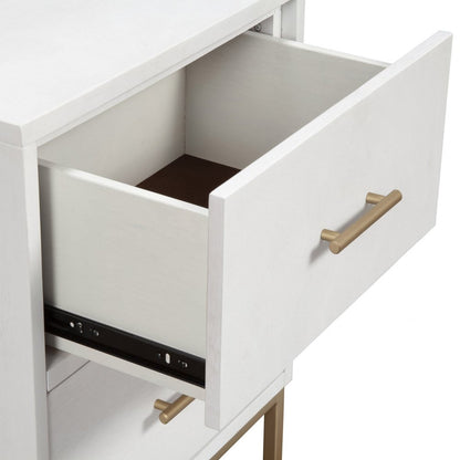26" White And Gold Wood And Metal Two Drawer Nightstand