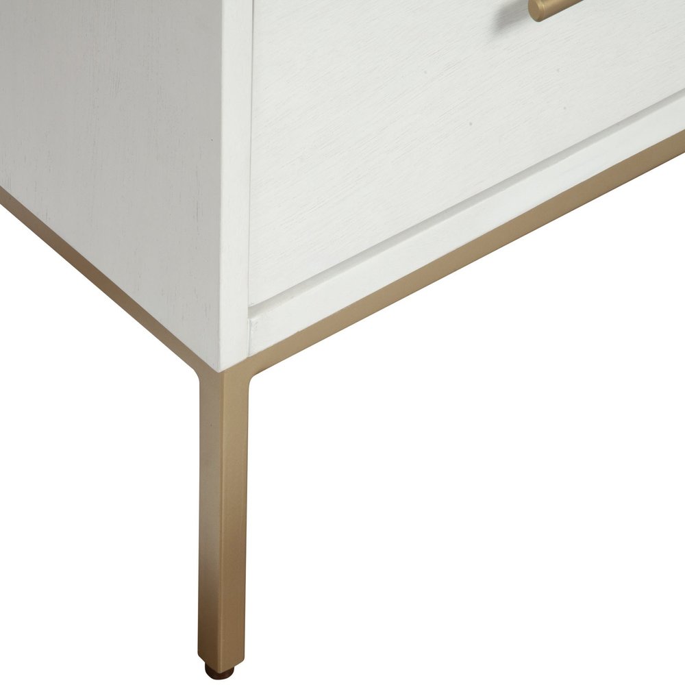 26" White And Gold Wood And Metal Two Drawer Nightstand
