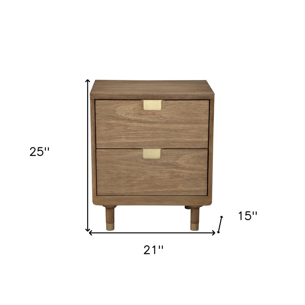25" Solid Wood and Wood Two Drawer Nightstand
