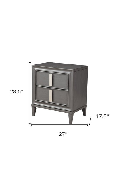 29" Dark Gray Solid Wood and Wood Two Drawer Nightstand