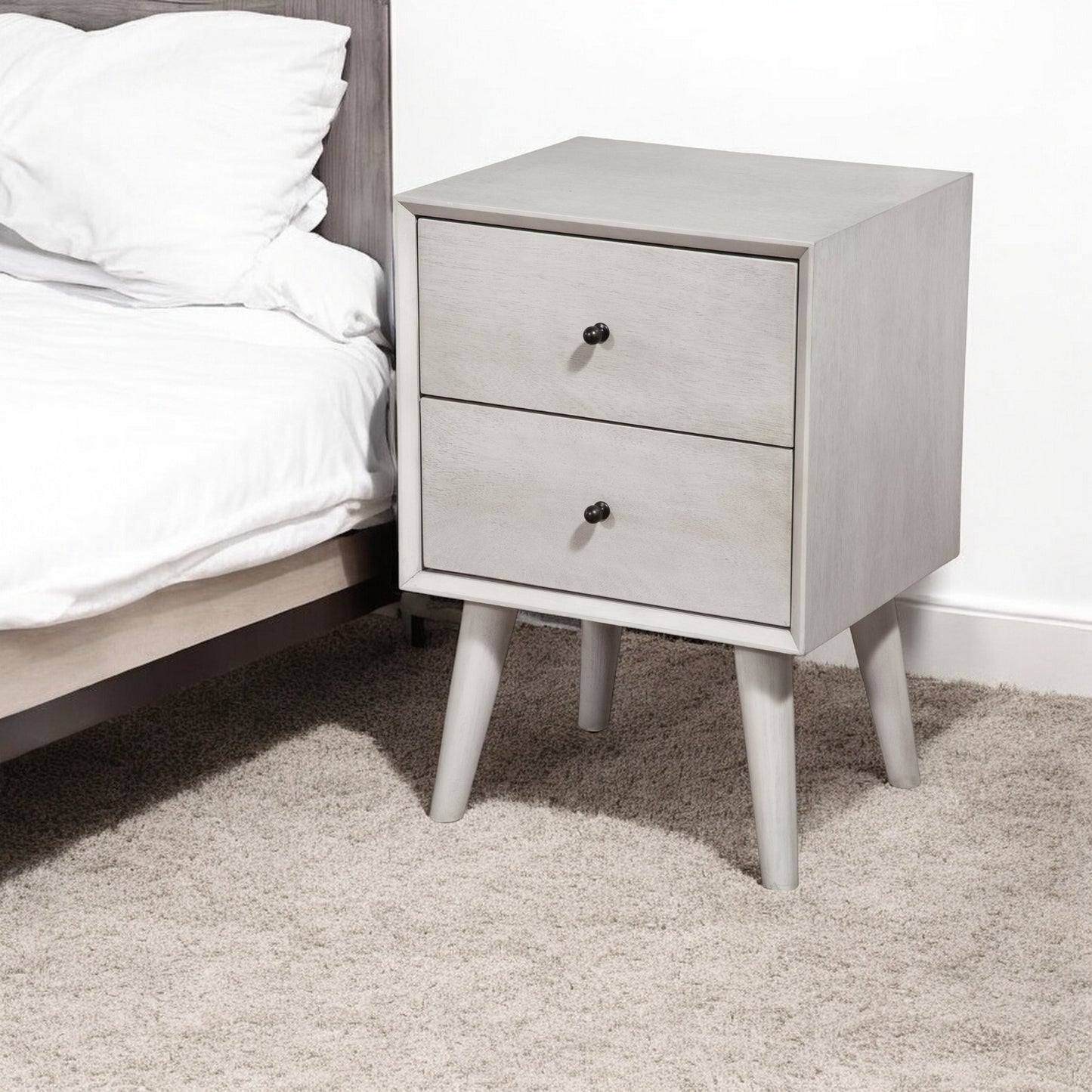 Gray Century Modern Wood 2 Drawer Nightstand