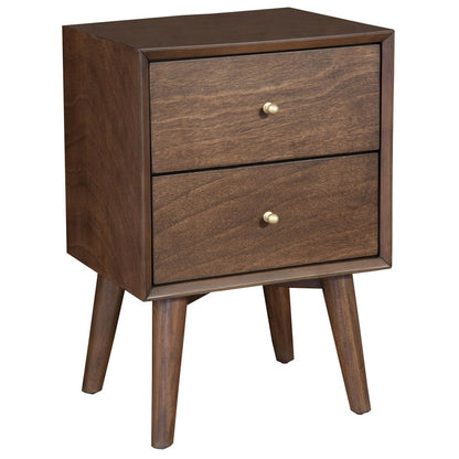 26" Brown Solid Wood and Wood Two Drawer Nightstand
