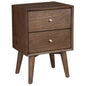 26" Brown Solid Wood and Wood Two Drawer Nightstand