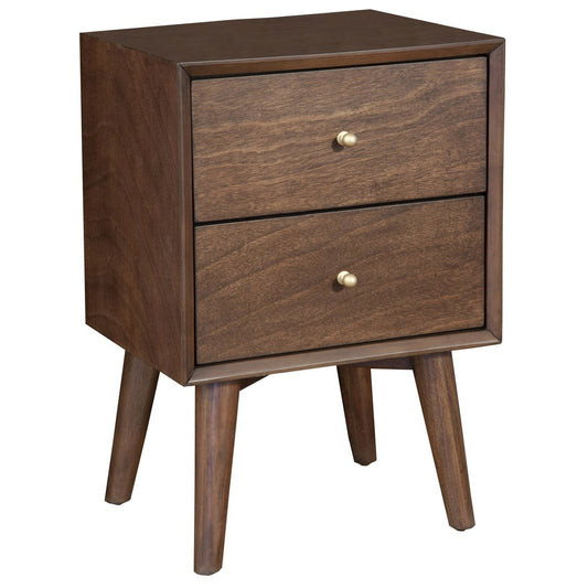 26" Brown Solid Wood and Wood Two Drawer Nightstand