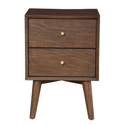 26" Brown Solid Wood and Wood Two Drawer Nightstand