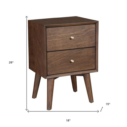 26" Brown Solid Wood and Wood Two Drawer Nightstand