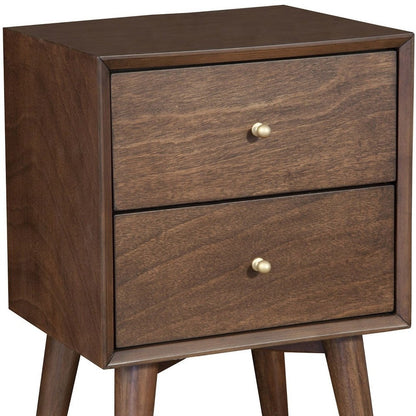 26" Brown Solid Wood and Wood Two Drawer Nightstand