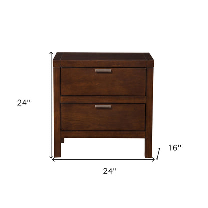 24" Brown Two Drawers Faux Wood Nightstand