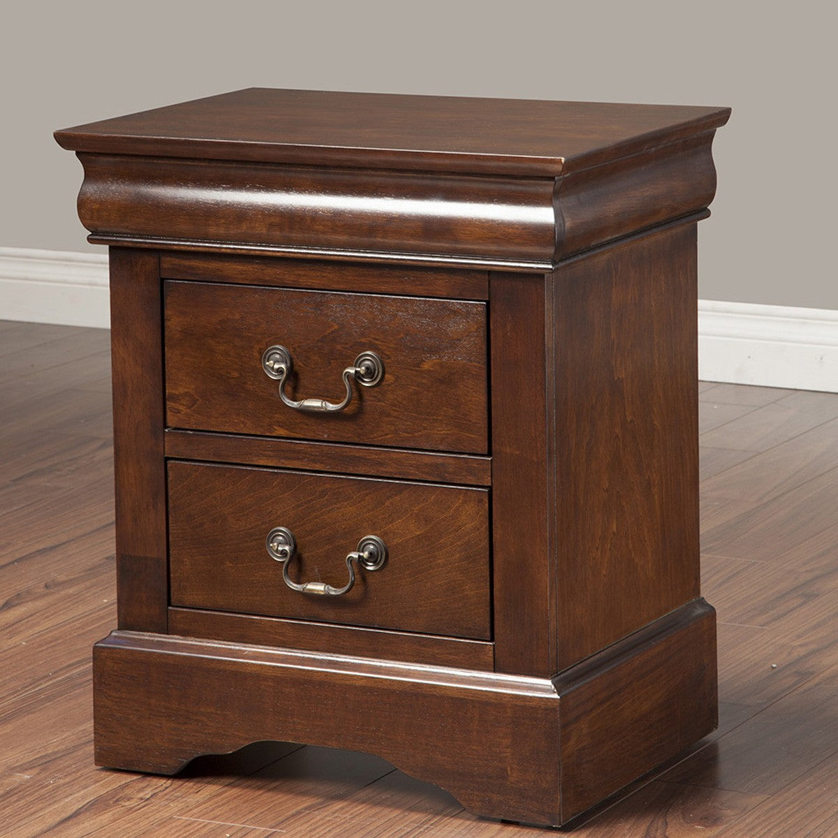 Solid Wood Cappuccino 2 Drawer Nightstand