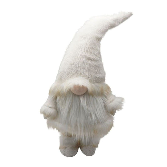30" White Fabric Christmas Standing Gnome Tabletop Sculpture