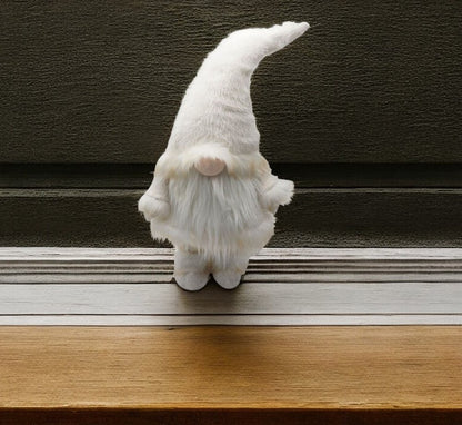 30" White Fabric Christmas Standing Gnome Tabletop Sculpture