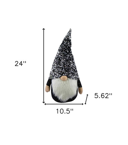 24" Glittery Black and White Sparkle Gnome