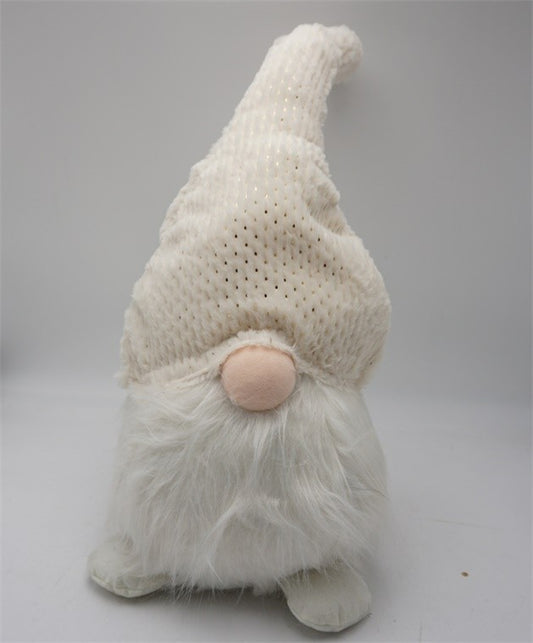 28" White Fabric Christmas Standing Gnome Tabletop Sculpture