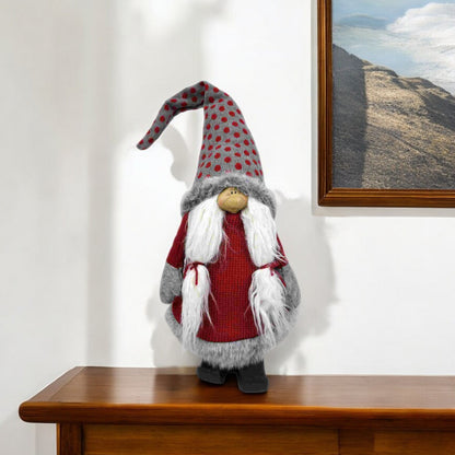 Red and Grey Spotted Hat Gnome with Pigtails