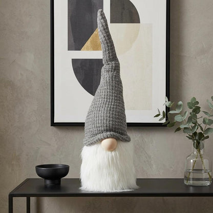 28" Gray Fabric Christmas Standing Gnome Tabletop Sculpture