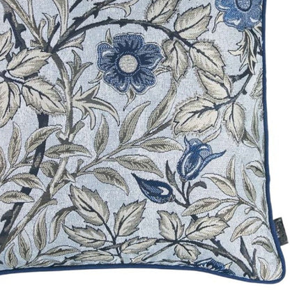 18" Ivory Blue And Gray Floral Fabric Throw Pillow