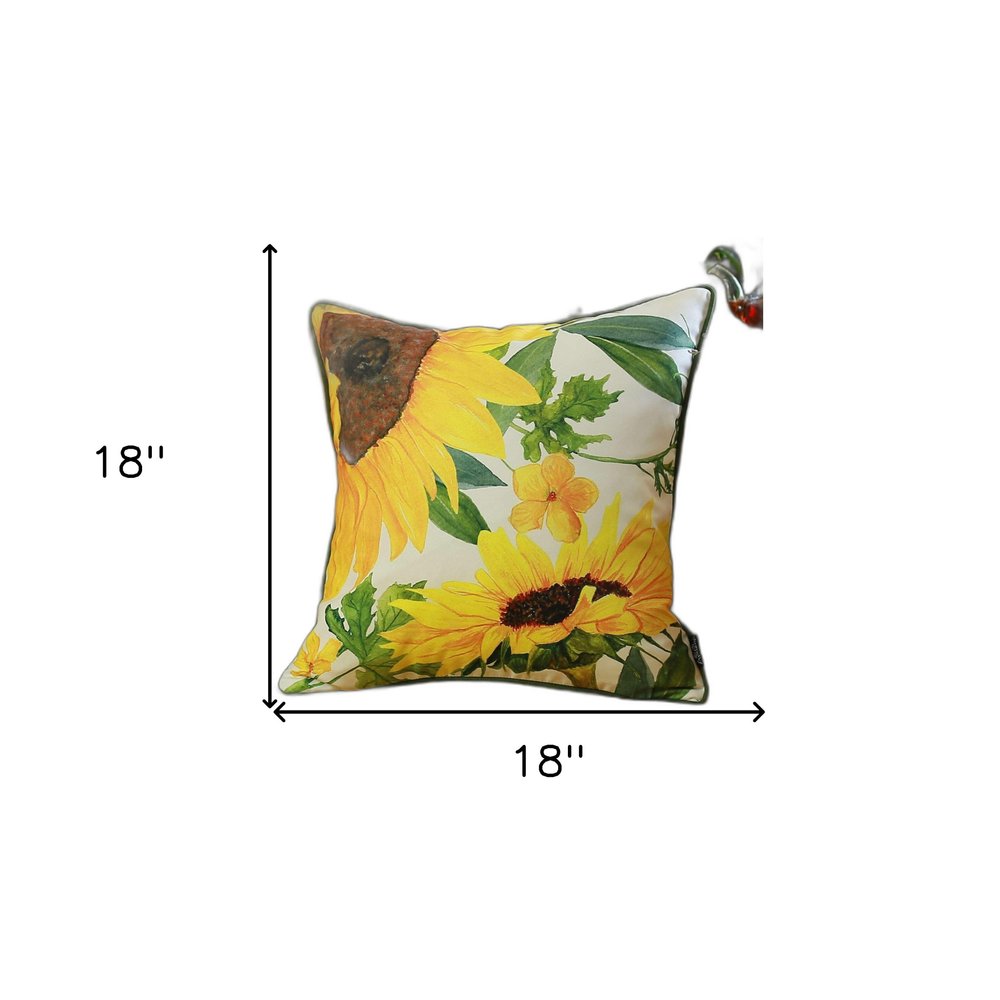 18" White Yellow And Green Sunflower Floral Throw Pillow