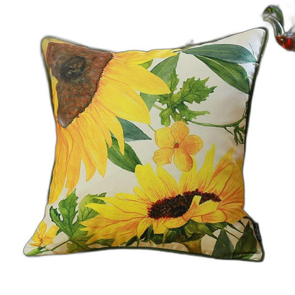 18" White Yellow And Green Sunflower Floral Throw Pillow
