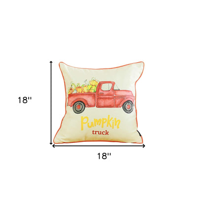 Red and White Pumpkin Truck Throw Pillow