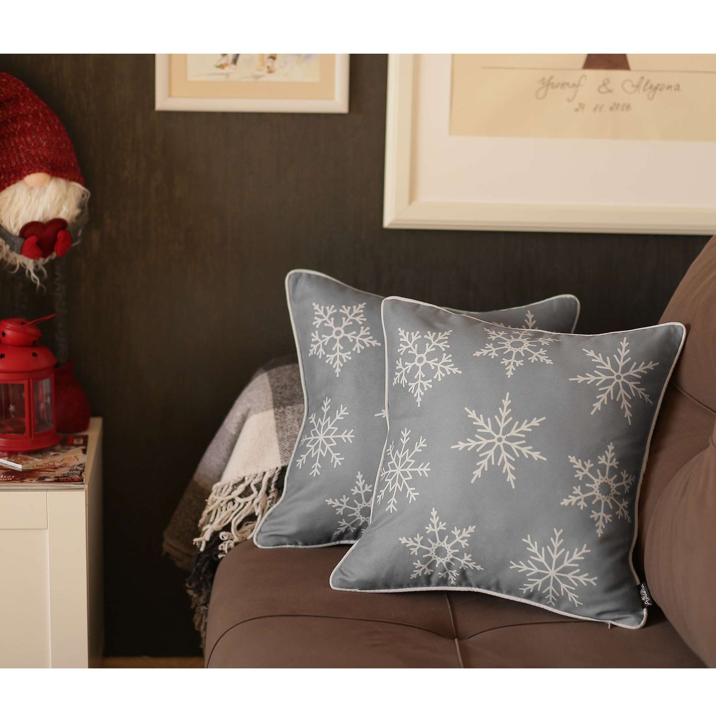 Gray and White Snowflakes Throw Pillow