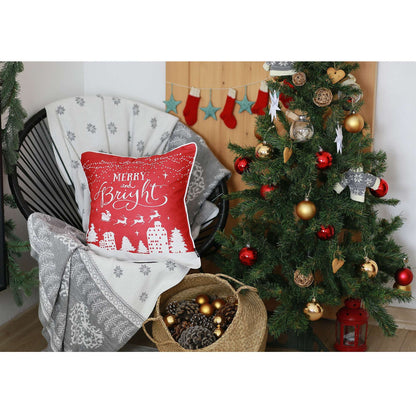 Red Christmas Lights and Reindeer Throw Pillow