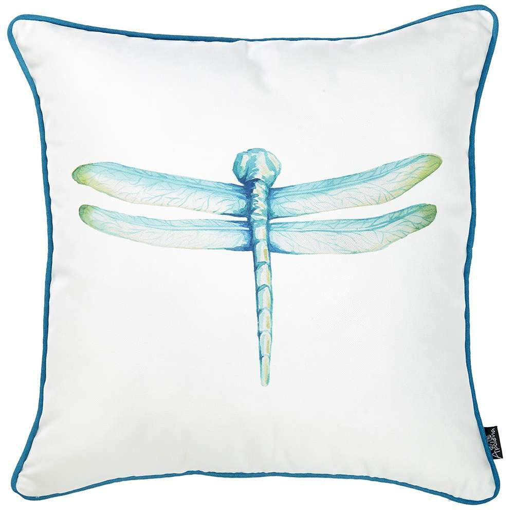 Aqua Blue Watercolor Dragonfly Throw Pillow