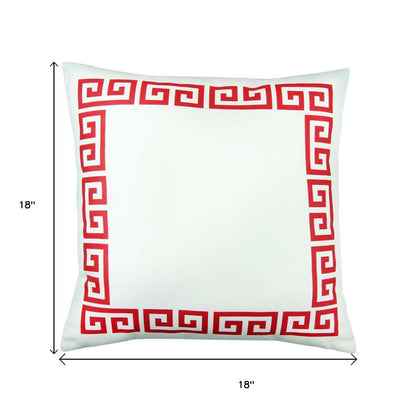 18" Red And White Geometric Fabric Throw Pillow