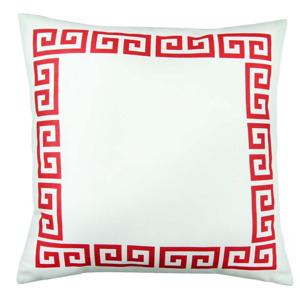 18" Red And White Geometric Fabric Throw Pillow