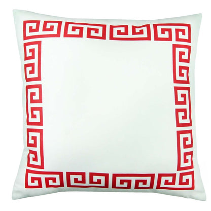 18" Red And White Geometric Fabric Throw Pillow