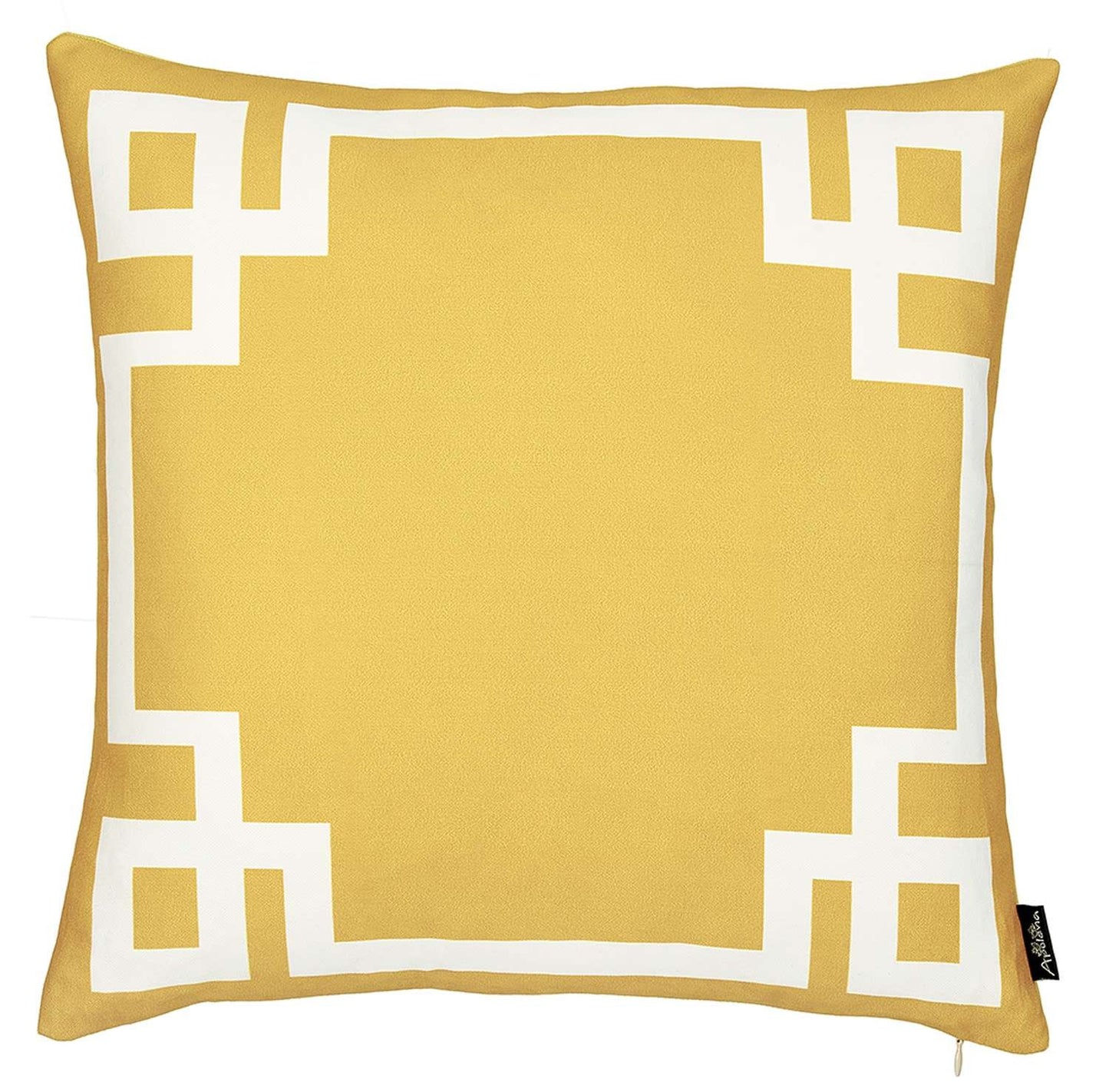 Yellow and White Geometric Border Throw Pillow