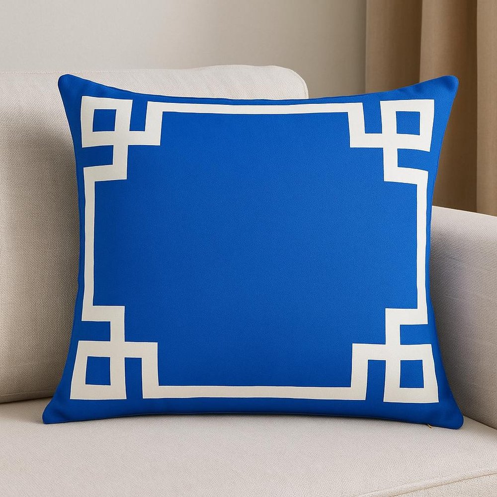 18" Blue And White Geometric Fabric Throw Pillow