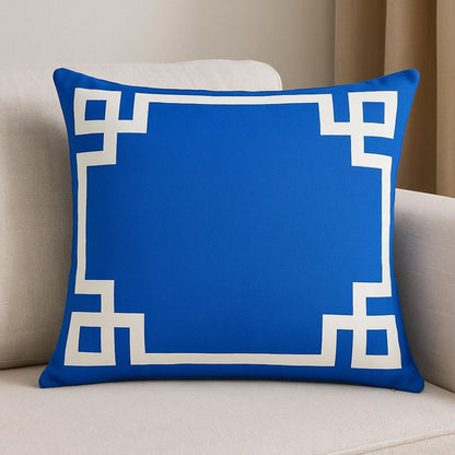 18" Blue And White Geometric Fabric Throw Pillow