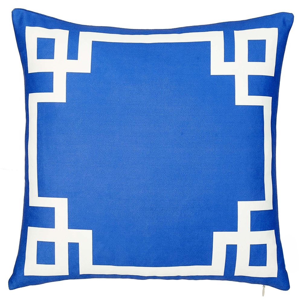 18" Blue And White Geometric Fabric Throw Pillow