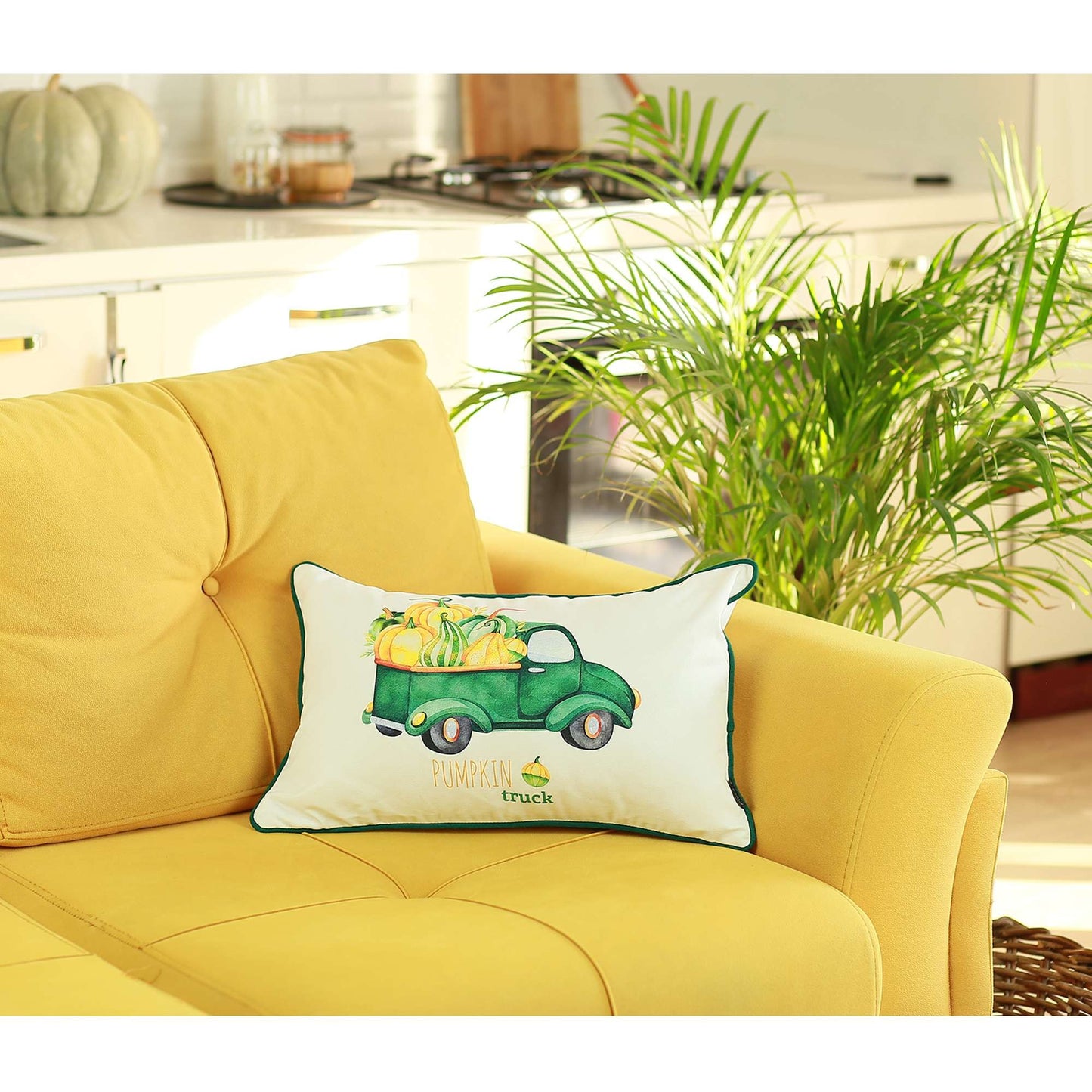 Green Pumpkin Truck LumbarThrow Pillow