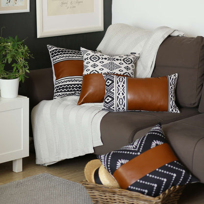 Half Patterned Faux Leather Throw Pillow