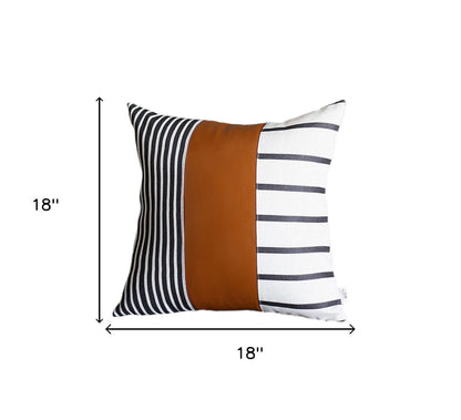 Bohemian Faux Leather and Striped Throw Pillow