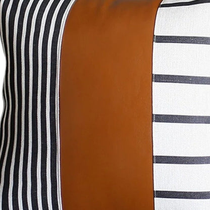 Bohemian Faux Leather and Striped Throw Pillow